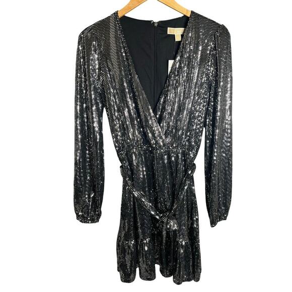 Michael Kors Mirror Dot Matte- ersey Crossover Dress Black / Silver Size S NWT - Picture 5 of 7